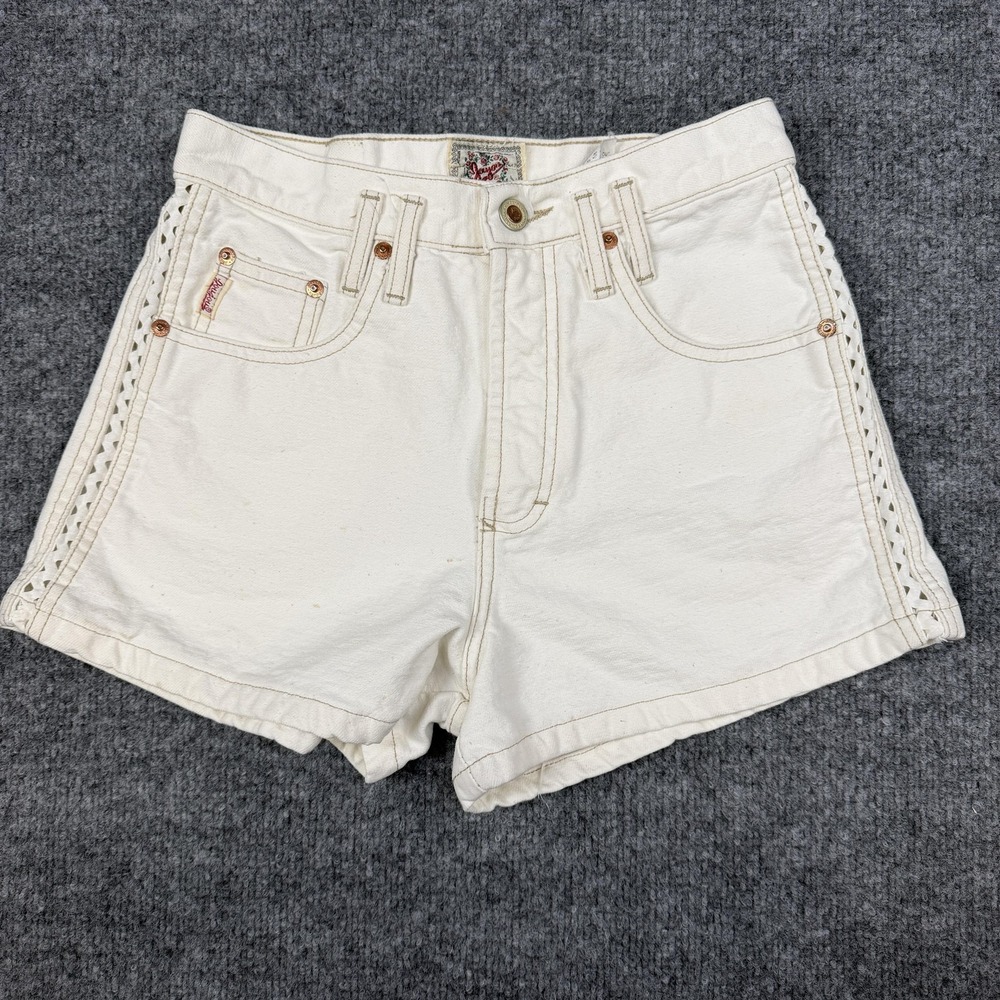 VTG‎ Joujou Shorts Juniors 5/6 White Denim Mom High Rise Lace 90s Y2K Festival